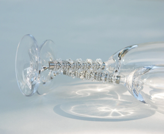Custom Crystal & Pearl Champagne Toasting Flute, Swarovski & Fresh Water Wedding Reception Elegant Choose Your Color