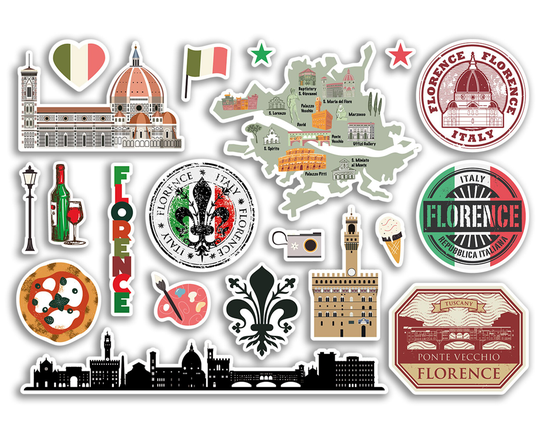 A5 Sticker Sheet Florence Landmarks Vinyl Stickers - Italy Beach Airport Stamps Skyline Scrapbooking Flag Travel Holiday City Luggage #79112