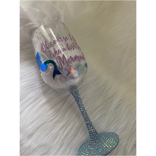 Of Course I Drink Like A Fish I'm Mermaid Wine Glass, Funny Cute Purple Friend Gifts