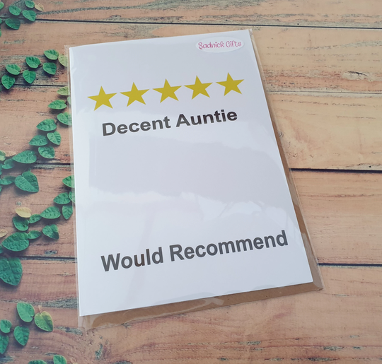 Auntie Birthday Card - Decent Would Recommend Fun Cute Novelty Greetings Sadnick Gifts