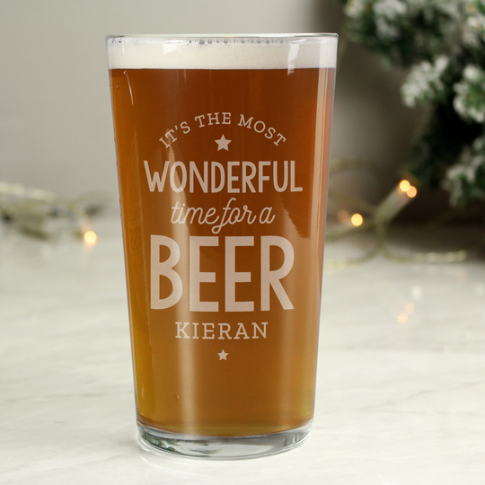 Personalised Christmas Pint Glass - Wonderful Time For A Beer