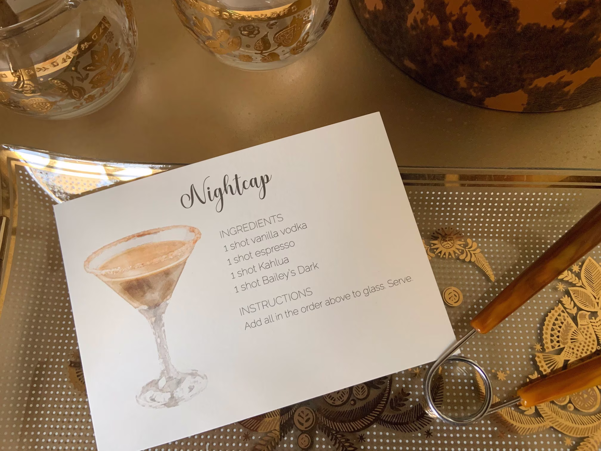 Cocktail Recipe Card, Gift Tag, Nightcap Recipe, Gifts, Hostess Stock The Bar Enclosure Card