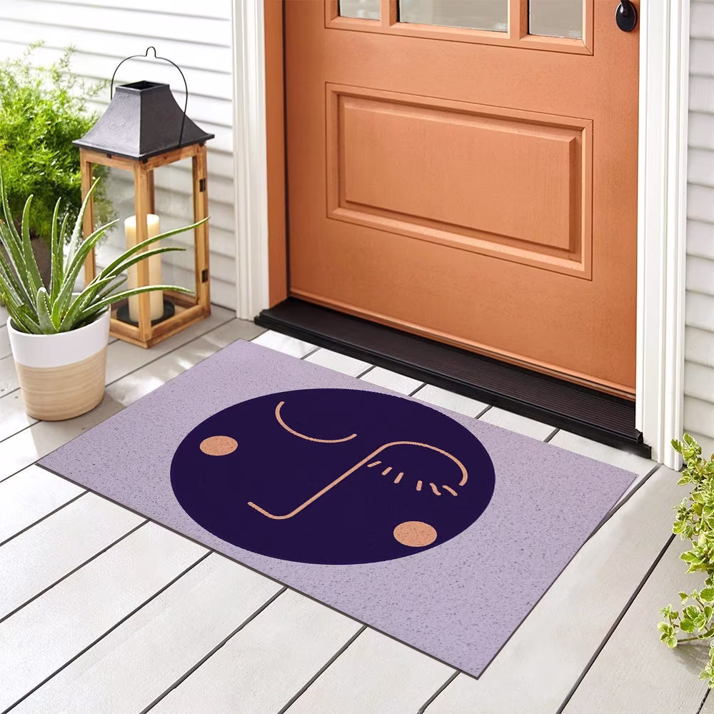 Purple Moon Face Entrance Door Mat, Mystery Style Doormat, PVC Plastic Mats Rug For Home, House Warming Gift, Area Carpet Doorway