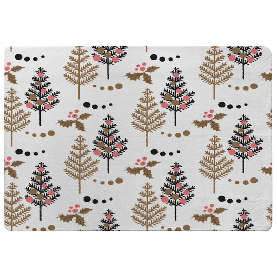 Tate Christmas Tree, Holly Leaf Pattern Designer Shaggy White/Gold Rug