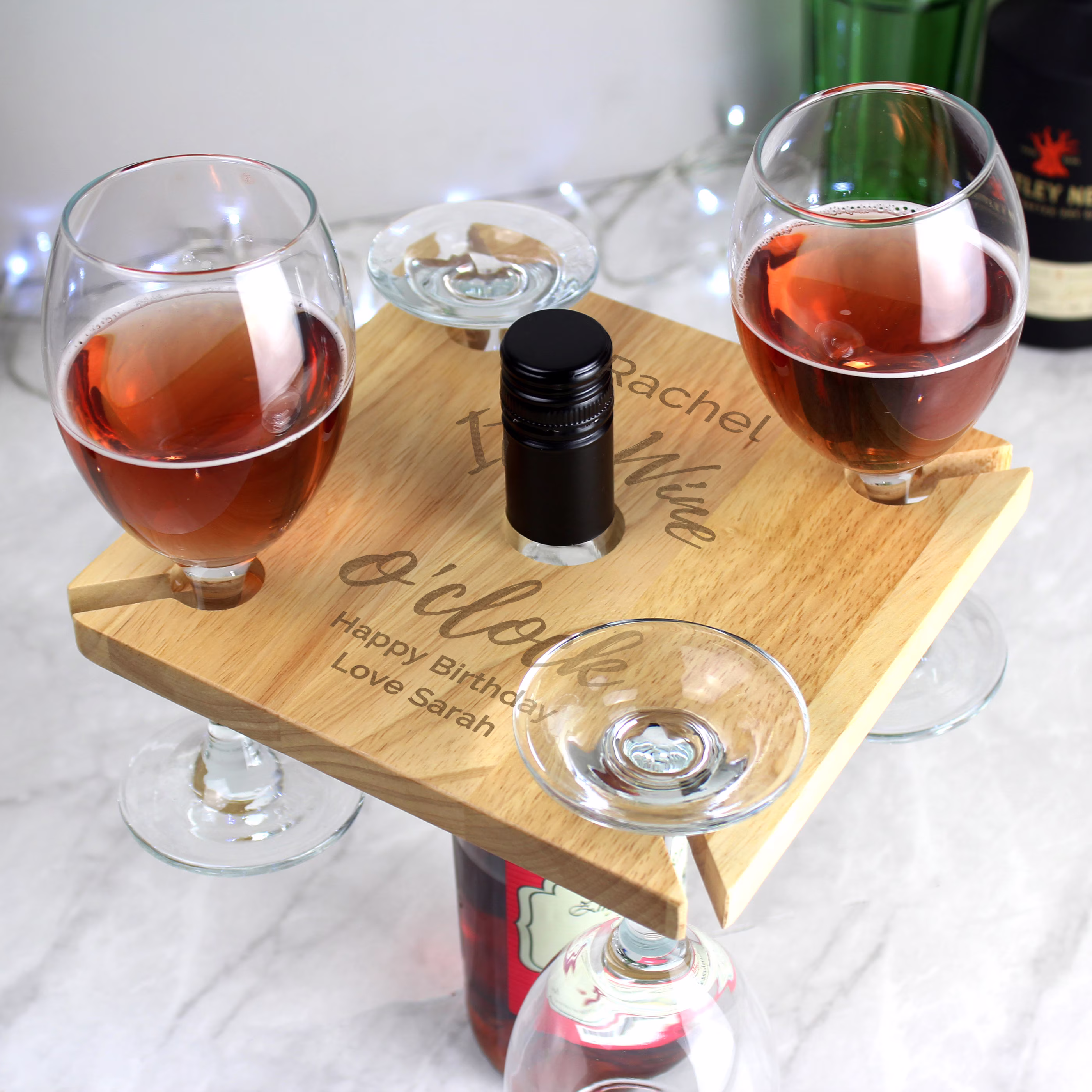 Personalised Wine O'clock Four Glass Holder & Bottle Butler | Rack