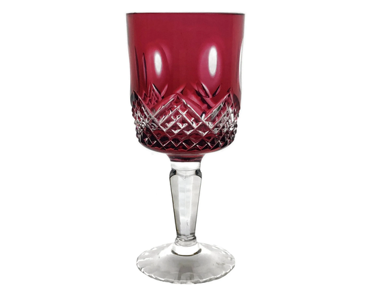 Vintage Cranberry Red Cordial Glass Goblet Hock Cut-To-Clear 24% Lead Crystal Beyer Kristallglas Bavaria Germany German 1980S Unusual Shape