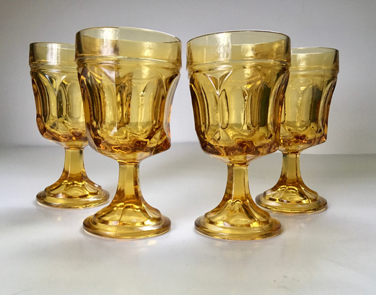 4 Anchor Hocking Fairfield Amber Wine Glasses