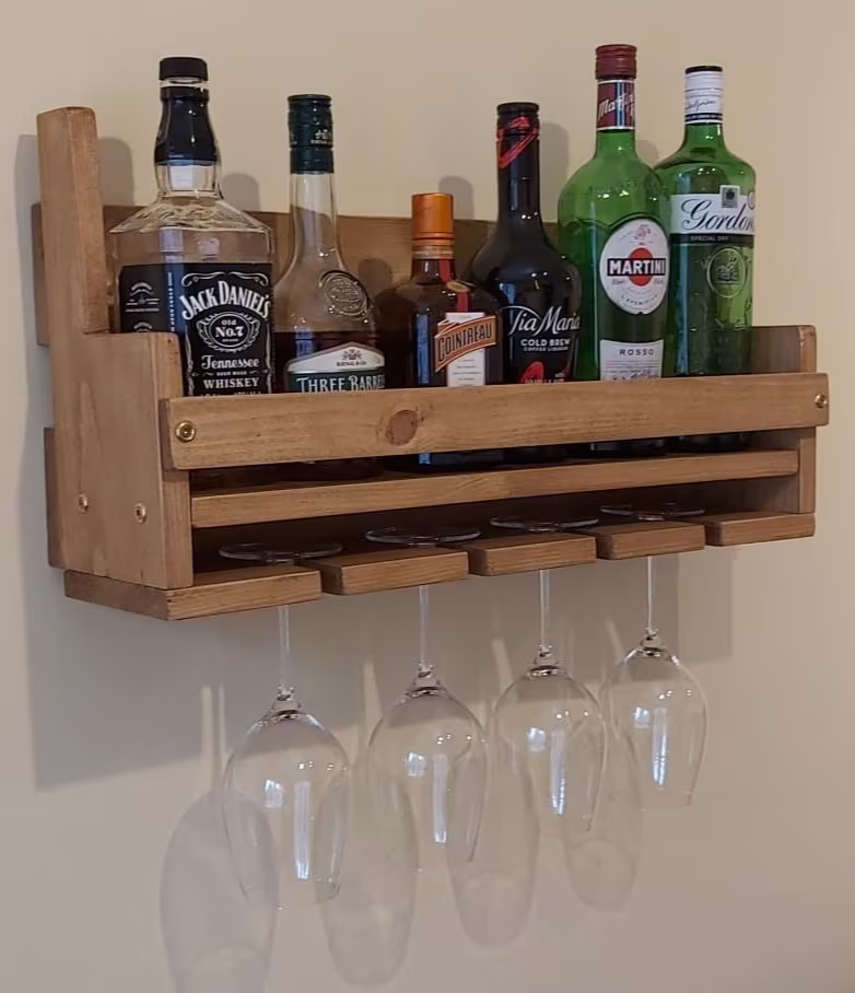 Bottle Holder & Glass Rack - Rustic Design