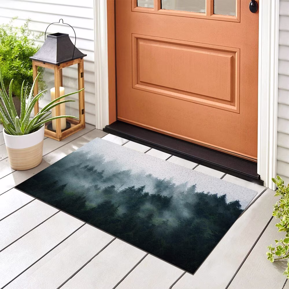 Mist Mountain Entrance Door Mat, Nature Forest Doormat, PVC Plastic Mats Rug For Home, House Warming Gift, Area Carpet Doorway