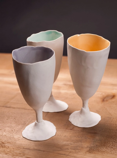 Porcelain Ceramic Mimosa, Champagne Flute , Glass, Pottery Desert Cup, Wedding Gift
