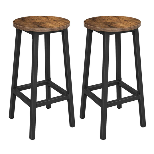 Set Of 2 Bar Stools, Tall Kitchen Stools, Sturdy Steel Frame, 65 Cm Tall, Easy Assembly, Industrial Style, Rustic Brown And Black