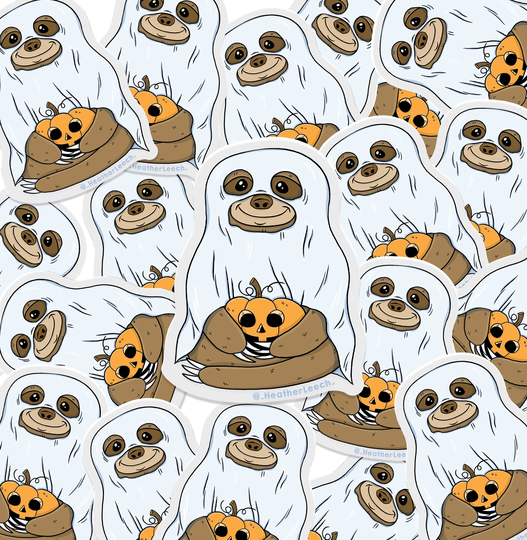 Ghost Sloth Magnet | Slim Fridge Animal Cute Halloween Fun Fall Pumpkin