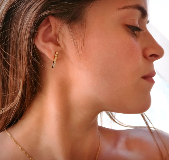 Gold Bar Earrings, Diamond Cz Long Bar Stud, Line Drop Cz Studs, Minimalist Earring