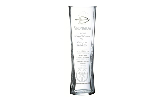 Personalised Engraved Strongbow Pint Glass Stemmed Cider Beer Fathers Day Birthday Best Man Usher Stag Party