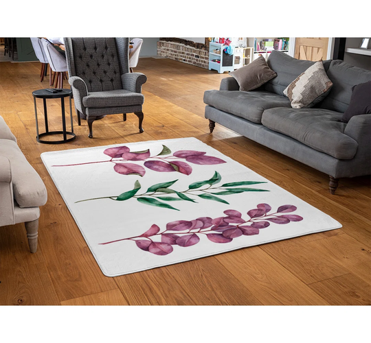 Lewis Leaves Shaggy White/Purple/Green Rug