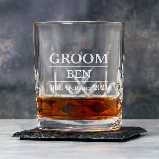 Personalised Groom Crystal Panel Tumblers Grooms Whisky Glass Gifts Ideas Presents For Wedding Favours Thank You Tokens Mens