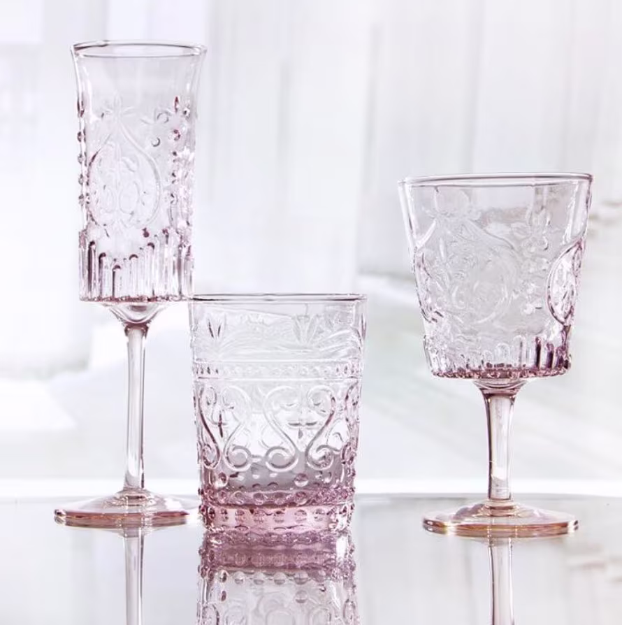 Art Deco Pink Vintage Retro Champagne & Wine Glasses Wedding Table Home Decor