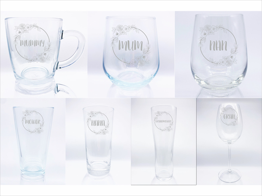 Personalised Name Glasses - Floral Design Mug, Wine, Aspen, Pint & Whisky