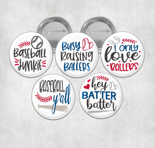 Cute Baseball Pins, Sports Buttons, Sayings Fridge Magnets, Flat Back - Set Of 5