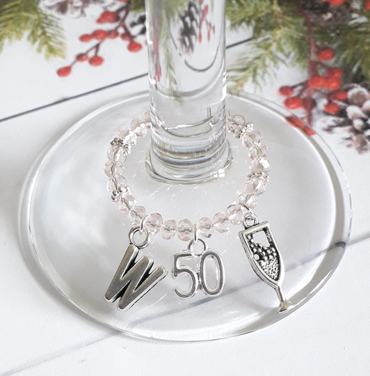 Pale Pink Birthday Glass Charm - Initial 16Th 18Th 21st 30Th 40Th 50Th 60Th 70Th Gift For Her Gin Wine Champagne Cocktail