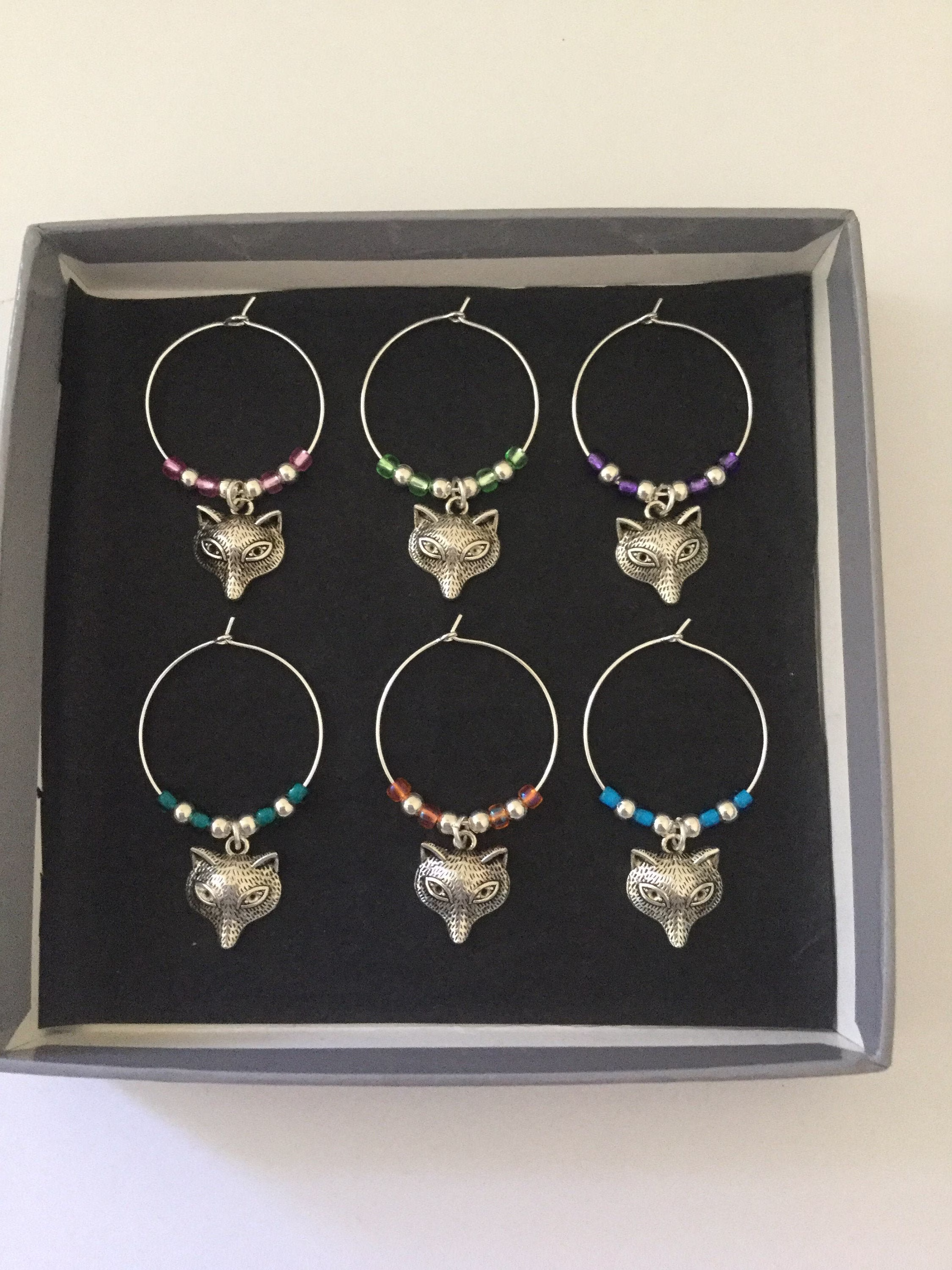 Fox Wine Glass Charm Set/Animal Table Decor Hostess Gift Lover Fox