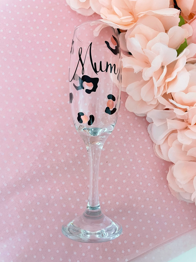 Personalised Leopard Print Flute Glass Rose Gold Birthday Gift Wedding Gift Bridesmaids