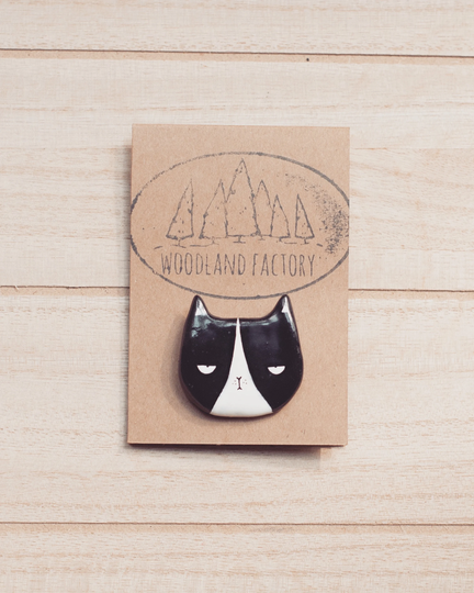 Cat Pin Or Magnet - A Handmade Clay Brooch Fridge Magnet Kitchen Grumpy Cat Kitty Introvert Cute Quirky Gift Funny Jewellery Crazy Lady