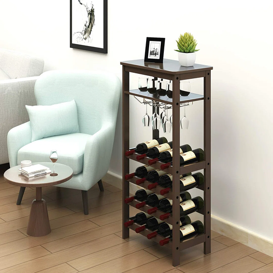 Mccartney 16 Bottle Floor Wine Bottle & Glass Rack in Brown