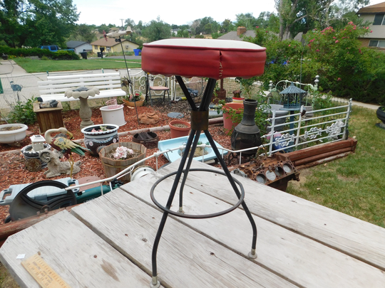 Vintage Mid Century Red & White Bar Stool, Metal Base Vtg Home Décor, Gift, Prop, Daysgonebytreasures