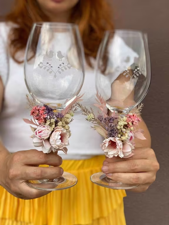 Flower Decoration For Wedding Glasses Bride & Groom Customisable Flower Arrangement Glass Wedding Flowers With Wire