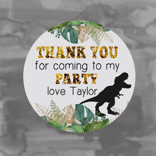 Thank You For Coming To My Party Dinosaur Favor Stickers