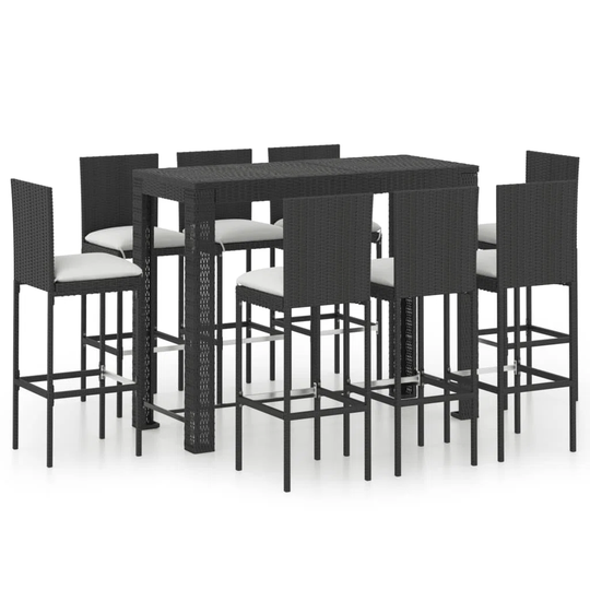 Ebern Designs 9 Piece Garden Bar Set With Cushions Poly Rattan Black