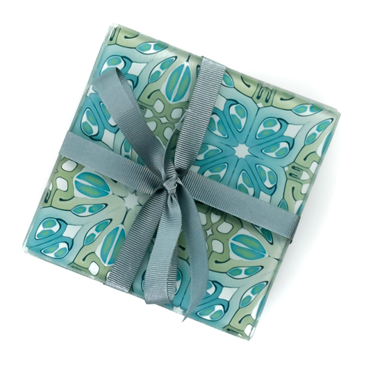 Art Deco Coaster Set - Subtle Colour Gift Set Nouveau Mug Mats Blue Grey Wine Coffee Lover Pretty Green Kitchenware