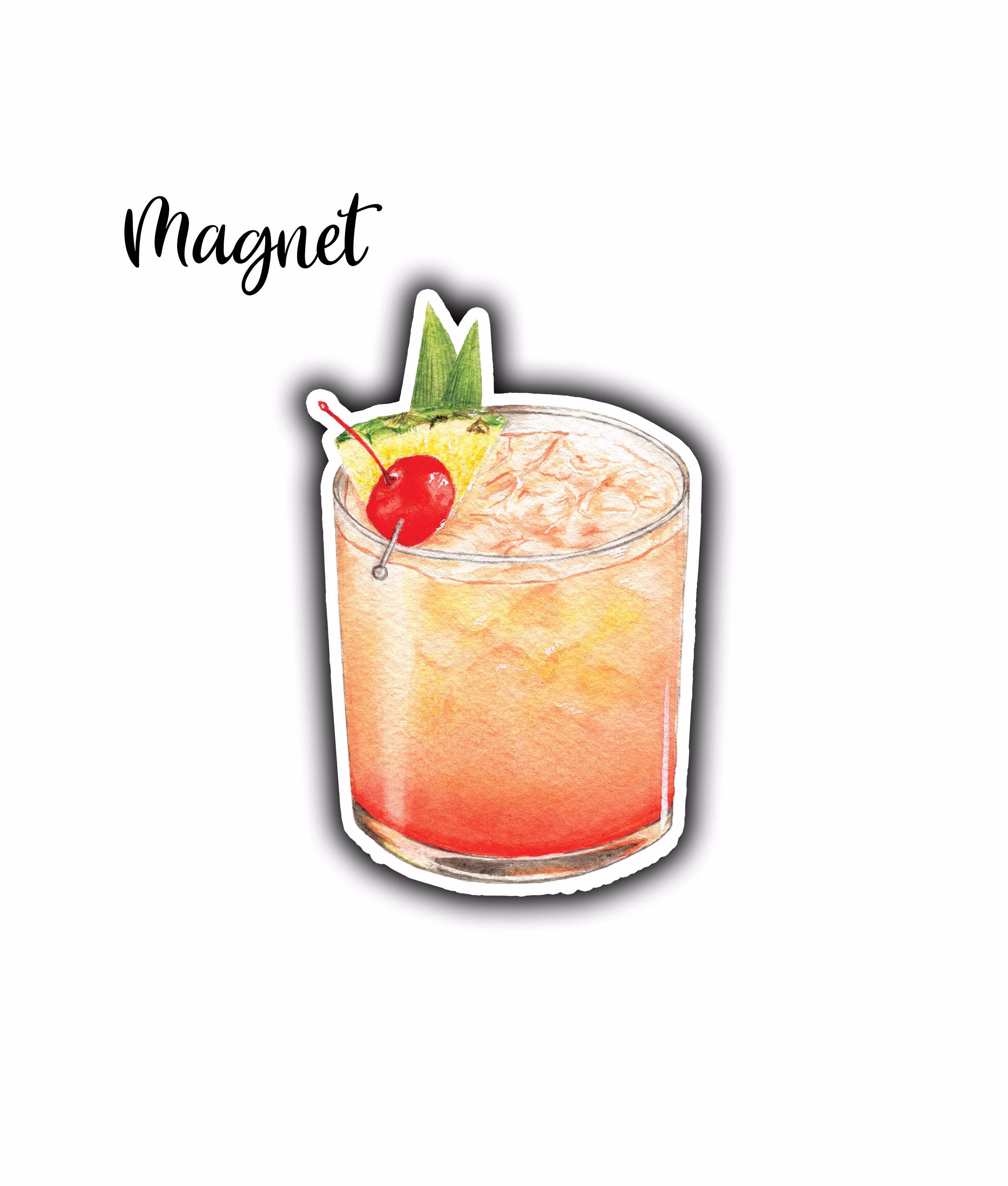 Mai Tai Magnet, Die Cut Cocktail Fridge Tiki Watercolor Bachelorette Favor