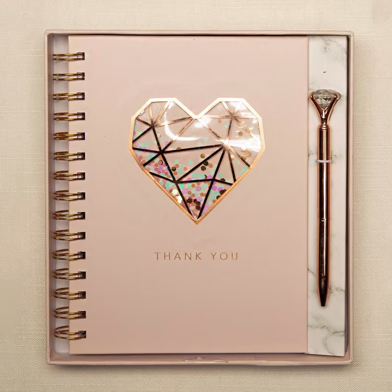 Personalized Wedding Organizer, Bridal Shower Gift, Planner, Cute Notebook, Memorial Gifts, Rose Gold Diamond Pen