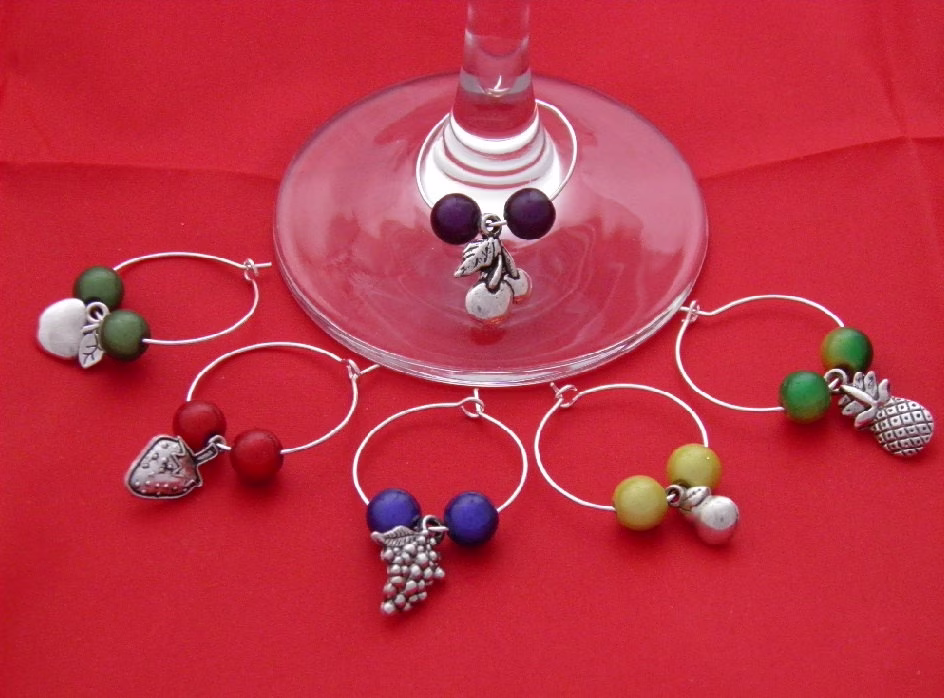 Set Of 6 Handmade Fruits Wine Glass Charms