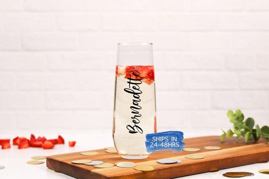 Personalized Stemless Champagne Glasses, Champagne Flutes With Names, Stemless Bridesmaid, Custom Names