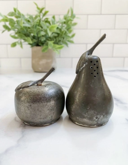 Vintage Web Pewter Pear & Apple Salt Pepper Shakers 1125