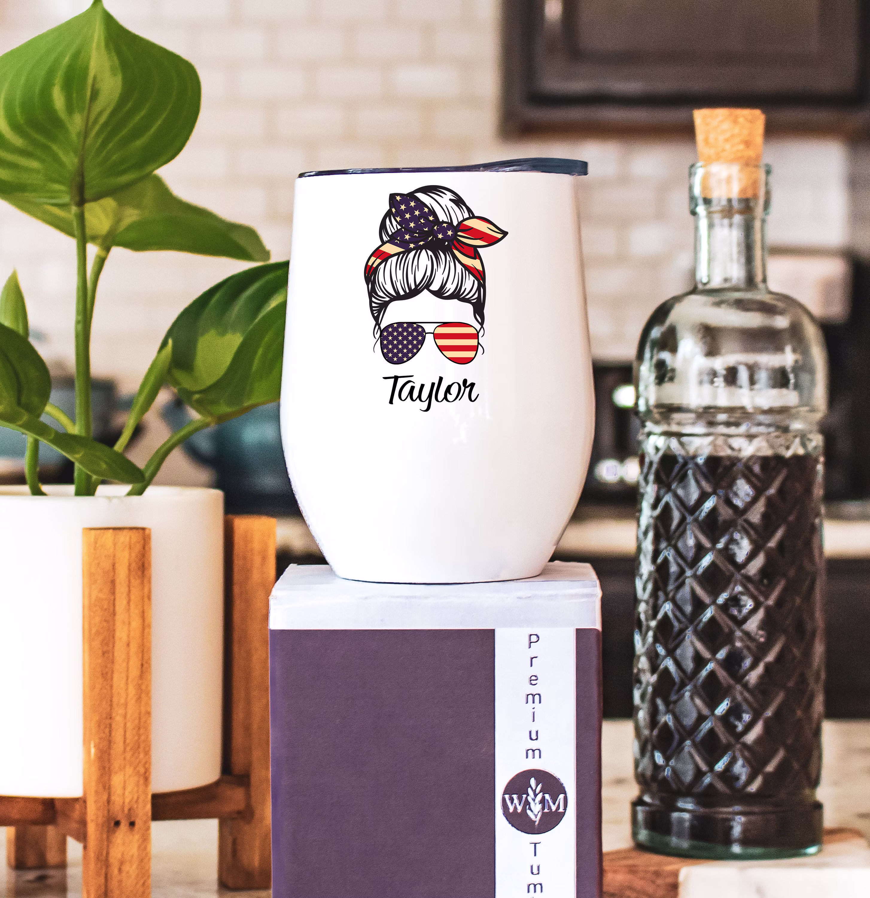 American Mom Wine Tumbler Personalized - 4Th Of July For Women Gift Glass With Lid Gifts