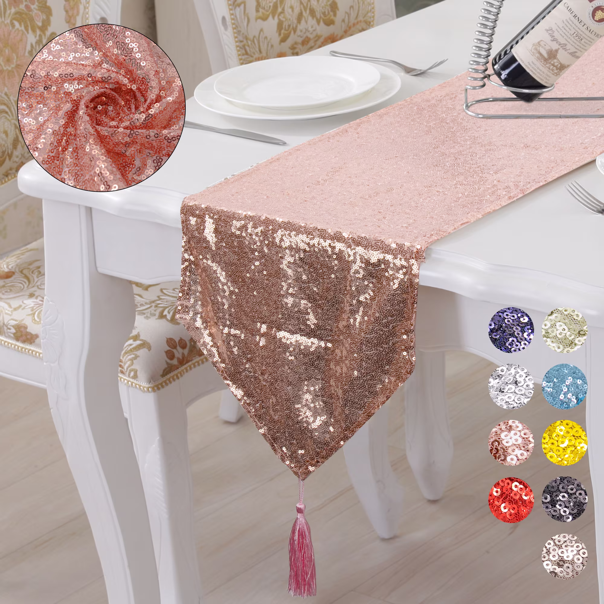 31x230cm Glitter Sequin Table Runner With Tassel 9 Colours For Wedding Party Anniversary