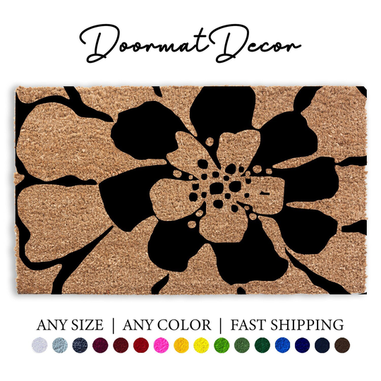 Large Flower Print Doormat, Coir Rug Door Mat, Outdoor Rug, Entryway Decor, Custom Personalized Hand Drawn