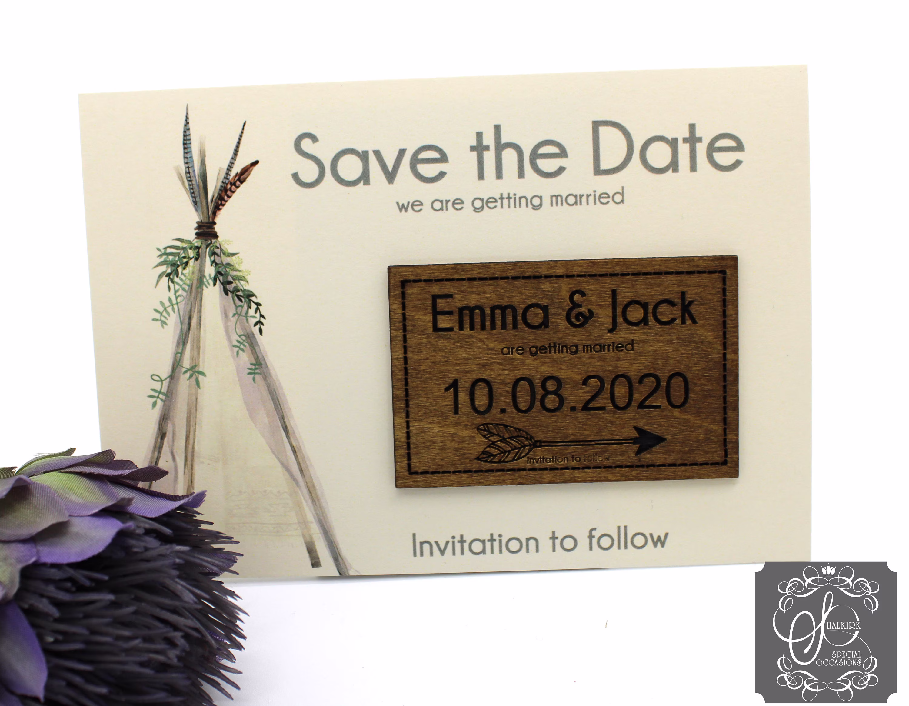 Teepee Personalised Wedding Save The Date Fridge Magnet With Ivory Backing Card