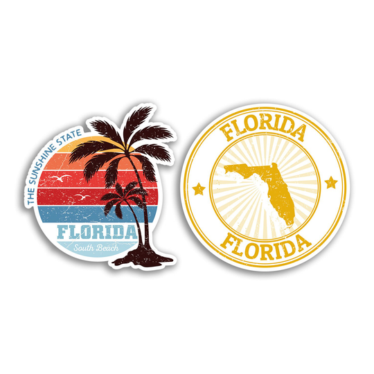 2 X 10cm Florida Vinyl Stickers - Beach America United States Map Flag Holiday Travel Adventure Luggage Gift Kids Boys Girls Sticker #78546