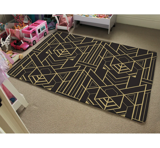 Fairfield Lined Shape Designer Shaggy Black/Gold Rug