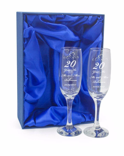 20Th Anniversary Gift Personalised Engraved Champagne Flutes X 2
