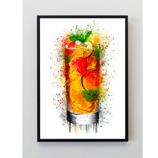 Pimms Style, Cocktail, Glass, Splatter, Art Print, Unframed