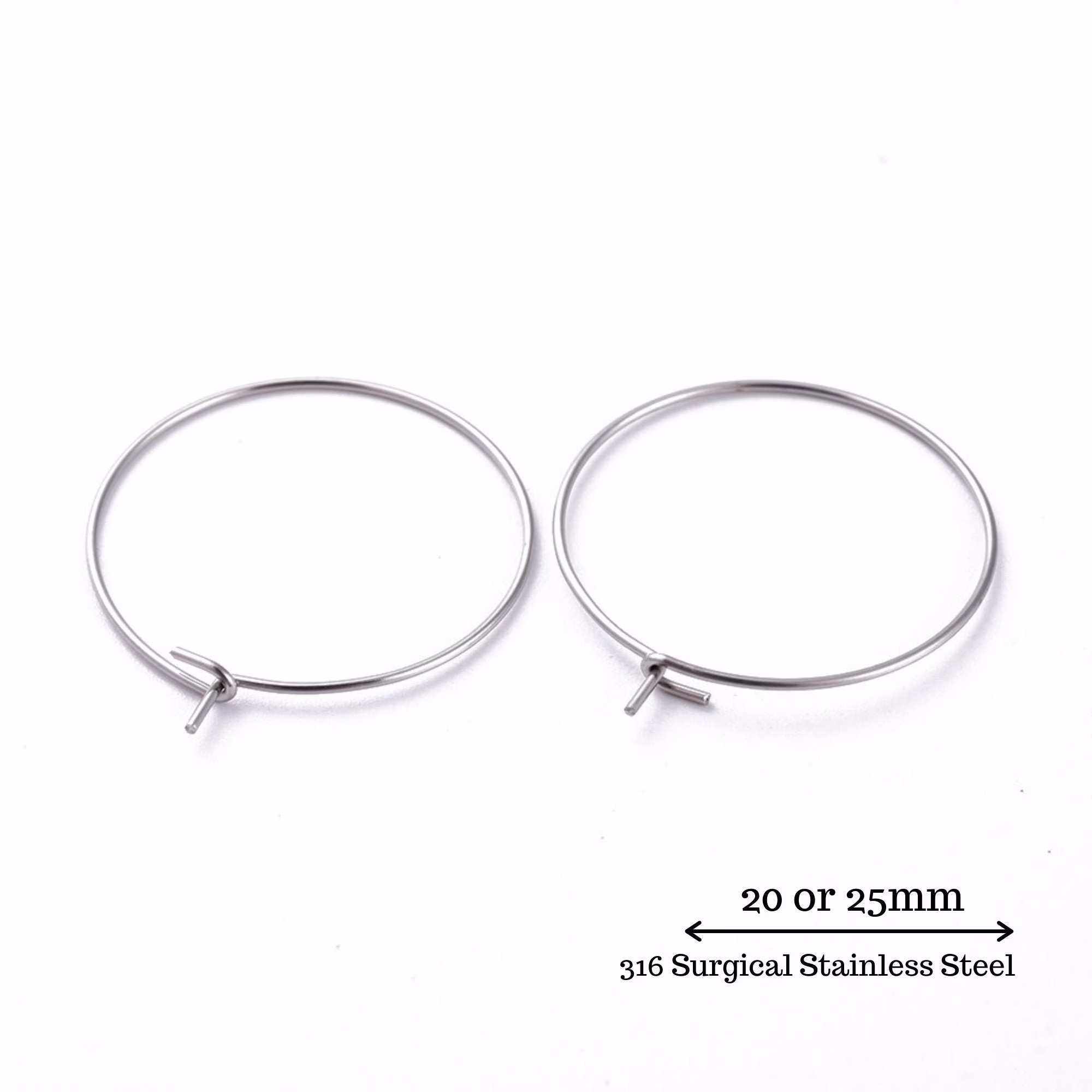 316Ss 20/50/100 Pcs - 20 Or 25mm Hoop Earrings Wine Glass Charm , Surgical Steel 21 Gauge