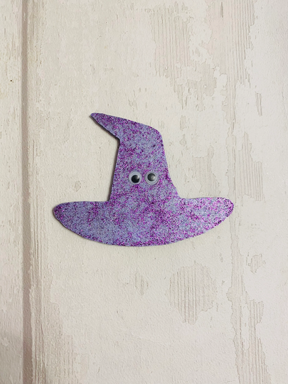 Purple Witch Hat Fridge Magnet, Wooden Halloween Kitchen Decor, Gift