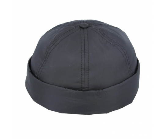 Nylon Waterproof Docker Rolled Cuff Retro Fashion Brimless Hat - Black