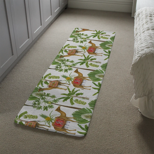 Lacourse Camels and Palm Trees Designer Shaggy Green/Brown Rug